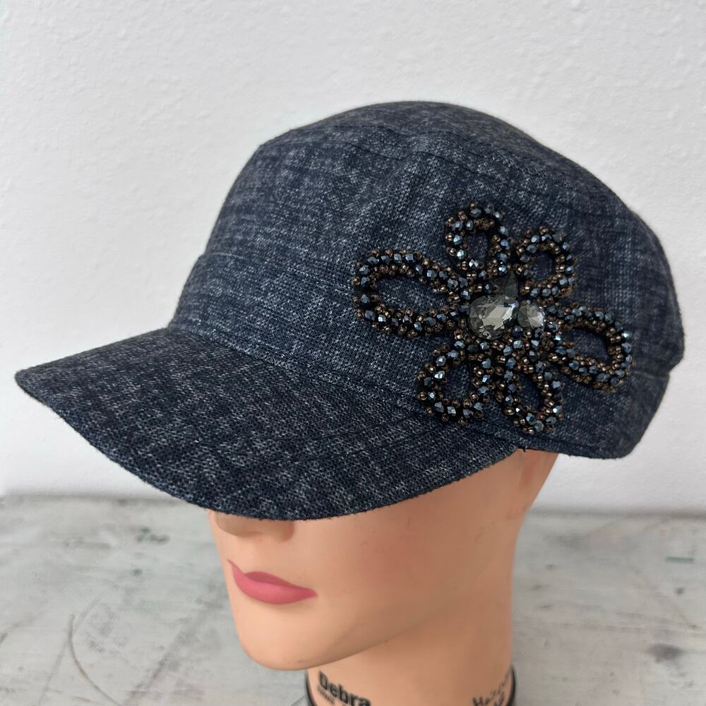 Newsboy hat cap vintage style beaded rhinestones flower fairy grunge retro - Picture 2 of 11